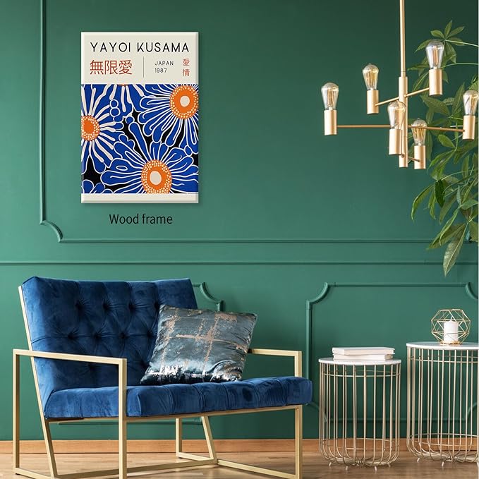 Yayoi Kusama Print Vintage Japanese Wall Art Abstract Yayoi Kusama Poster Minimalist Painting Art Exhibition Suitable for Japanese Bedroom,Living Room Office Decor 24x36in Framed