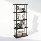 Furinno Turn-N-Tube Book Shelf, 5-Tier Bookshelf, Bookcase with Multipurpose Compact Display Rack, 11.6 x 23.6 x 57.4, for Living Room, Bedroom, Home Office, Americano/Black