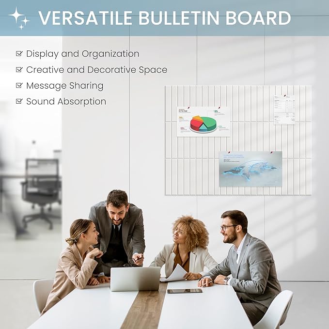 Large Cork Bulletin Board for Wall 36"x24", 6 Pack Felt Slat Wall Panel Tiles with 30 Pushpins, 25 Safe Removable Adhesive Tabs, Decorative Pin Board Tack Board for Office Home School
