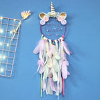 LED Lighted Up Unicorn Dream Catcher Wall Decor Colorful Feather Dreamcather Wall Hanging for Girls Kids Bedroom Decoration (Purple with Light)