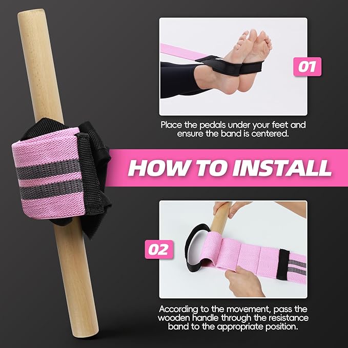Pedal Resistance Bands with Handles, Upgrade Adjustable Manual Tension Training Pedal, Fabric Resistance Band with Wood Handles, Multifunction Fitness Bands for Abdomen, Waist, Arm, Leg