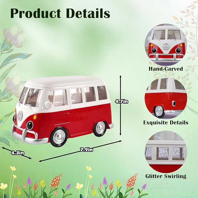 Bus Snow Globe with 6H Timer and Swirling Glitter, USB & Battery Powered, Night Light Snowglobes Statue for Home & Office, Gift Idea (Bus)