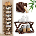 DDRIC The 9-Tier No-Assembly Bamboo Rack, Foldable 9 Tier Bamboo Shoe Rack with Collapsible Vertical Design, Space-Saving Shoe Storage Shelf for Entryway Closet Dorm, No-Tool Assembly (Brown,2)
