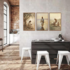 KAlRNE Vintage Christian Framed Canvas Wall Art Set of 3(24”X36”),Jesus Bible Story Wall Decor,Spiritual Religious God Painting,Neutral Inspirational Beige Art Prints For Living Room Bedroom Church