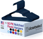 Plastic Hangers 50 Pack - Space Saving Clothes Hangers, Made in USA, Durable & Strong Plastic Shirt & Coat Hanger with Notches & Shoulder Grooves, Non-Slip Hangers | Blue Sapphire