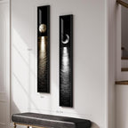 Framed Long Narrow Vertical Moon Wall Art Set of 2, Modern Black White Gold Bright Art Prints Paintings, Night Sea Landscape Pictures for Living Room Entryway Hallway Dining Room Bedroom Wall Decor