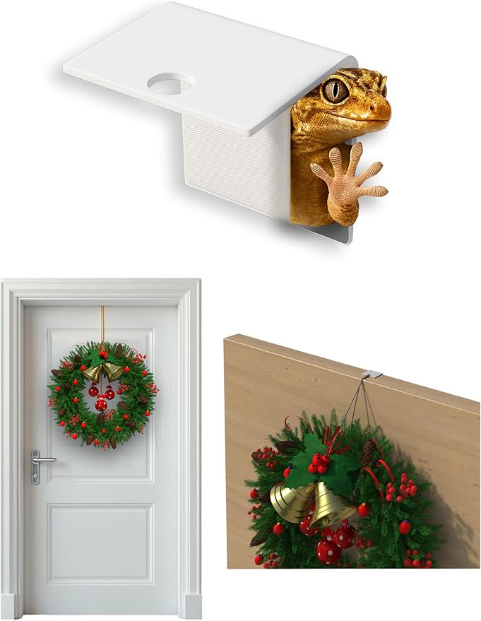 White No Drilling Required - Universal Wreath Holder for Decorations | Invisible Hook with High-Tech Technology for Door Wreaths & Seasonal Decorations - Hanging Hook for Easy Installation