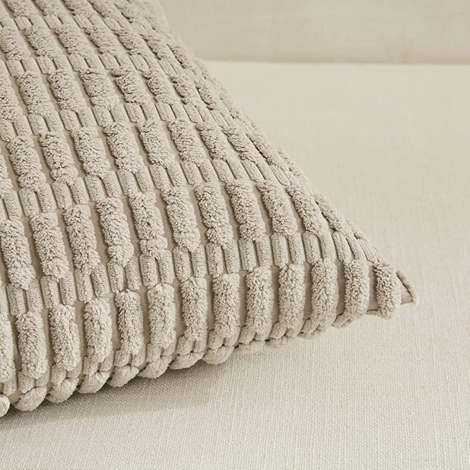 Fancy Homi 4 Packs Decorative Throw Pillow Covers for Living Room Couch Bed, Modern Farmhouse Boho Home Décor Accent Cushion Case, 20" x 12", Taupe
