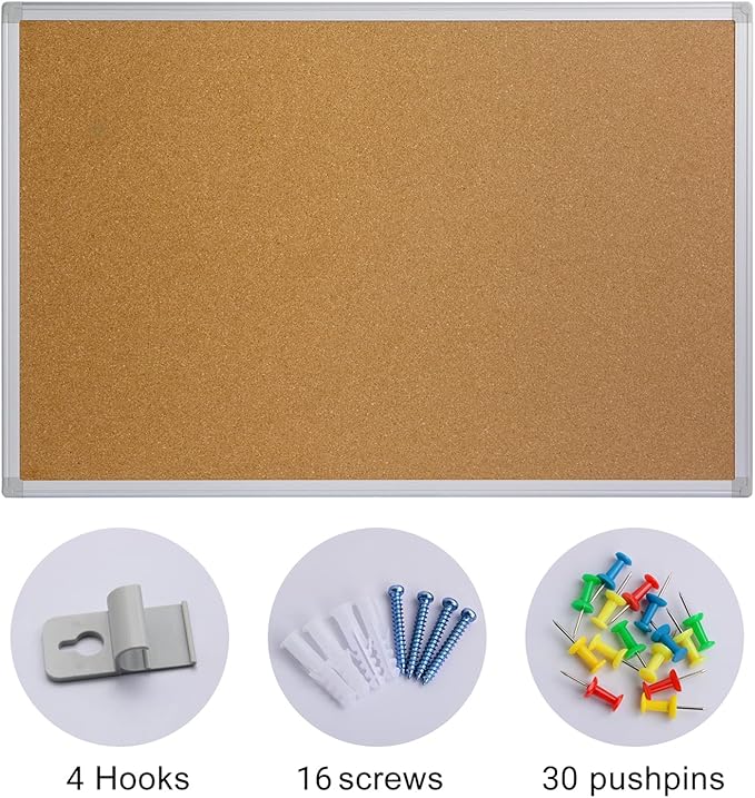 2-Pack Cork Board Bulletin Board 24 x 36, Silver Aluminium Framed 2x3 Corkboard, Office Board for Wall Cork, Large Wall Mounted Notice Pin Board