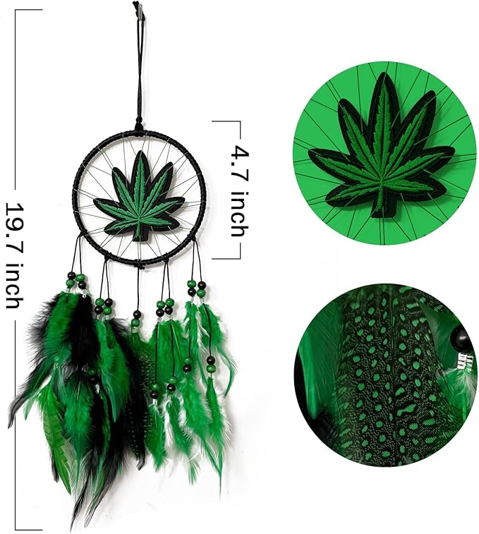 Dream Catchers, Green Leaf Weed Dreamcatcher Wall Hanging Ornament for Bedroom Living Room Apartment Wedding Party Decor, Festival Blessing Gift (Leaf-S)