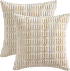 MIULEE Pack of 2 Corduroy Decorative Throw Pillow Covers 16x16 Inch Soft Boho Striped Pillow Covers Modern Farmhouse Home Decor for Sofa Living Room Couch Bed Cream White