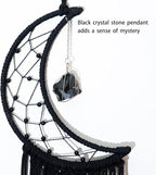 MOONFLY Black Moon Dream Catcher with Handmade Crystal Stone Design Woven Cotton Boho Macrame Wall Hanging Home Decoration Ornament Craft Gift(Black Crystal Stone Moon)
