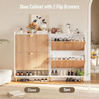 46'' Tall Shoe Storage Cabinet with 2 Flip Drawers, 7-Tier Hidden Shoe Organizer, Narrow Shoe Rack Cabinet, Freestanding Organizer for Entryway/Hallway/Closet, Wood