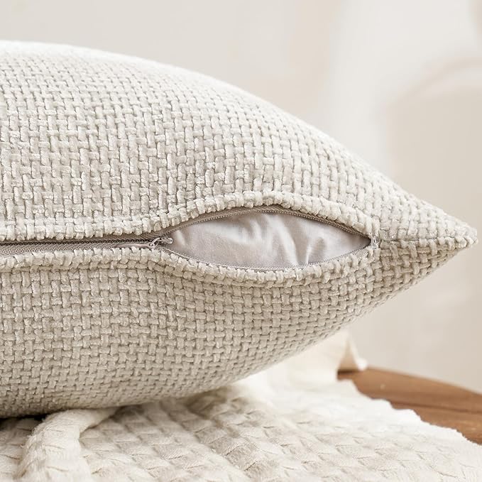 MIULEE Pack of 4 Couch Throw Pillow Covers 20x20 Inch Neutral Soft Decorative Chenille Pillow Covers Farmhouse Boho Cushion Covers for Mid Century Modern Spring Home Decor Sofa Bedroom Living Room