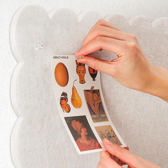 Scalloped Bulletin Board, 36 x 24 Inches Felt Pin Board - Decorative Cork Alternative for Wall, 3' x 2' Foldable Picture Self-Adhesive Vision Prayer Board with 20 Pushpins - Oatmeal