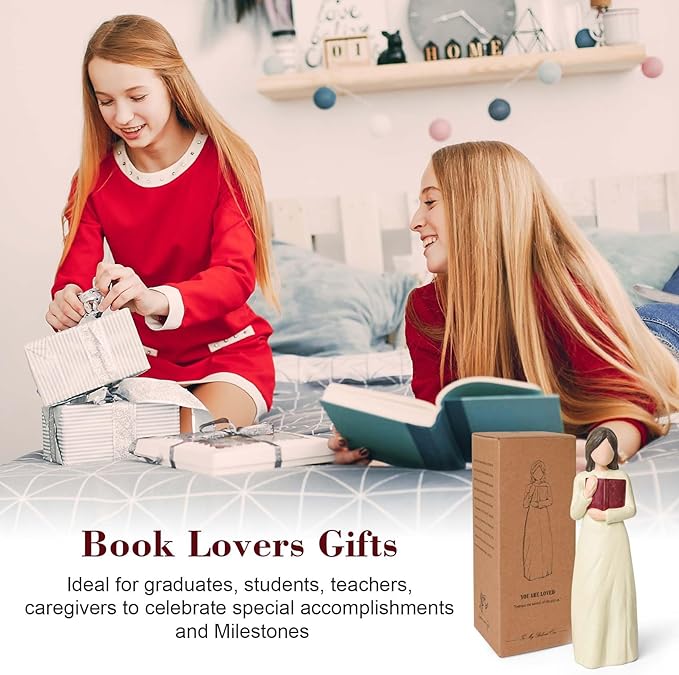 Cuayaes Book Lover Gifts for Women Readers, Teachers, Graduates, Students, Bookshelf Decor Aesthetic Hand Painted Sculpted Figure for Home Desk Office Living Room Decor