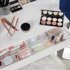 Clear Drawer Organizer Bins Set, Transparent Rectangle Trays, Dresser Bathroom Makeup Vanity Organization and Storage Bins Office Desk Drawer Dividers Organizers (5pc - 12×3×2")