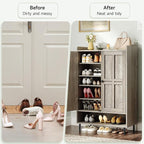 ONBRILL Shoe Cabinet with Cross Molding Doors, 6-Tier Shoe Storage Cabinet with 3 Adjustable Shelves and Metal Legs, 45'' Tall Shoes Rack Organizer Cabinet for Entryway, Front Door, Gray Wash
