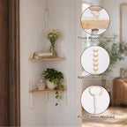 Artilady Macrame Wall Hanging Corner Shelf 2-Tier, Adjustable Boho Stable Shelves Display for Indoor Plants Candle Holder, Rustic Bedroom Living Room Home Decor (Beige 2-Tier)