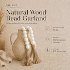 OMISHE 50" Long Extra Large Wood Bead Garland with 1.6" Diameter Wooden Beads and Tassels, Rustic Farmhouse Country Decorative Beads for Home Tiered Tray Decor, White
