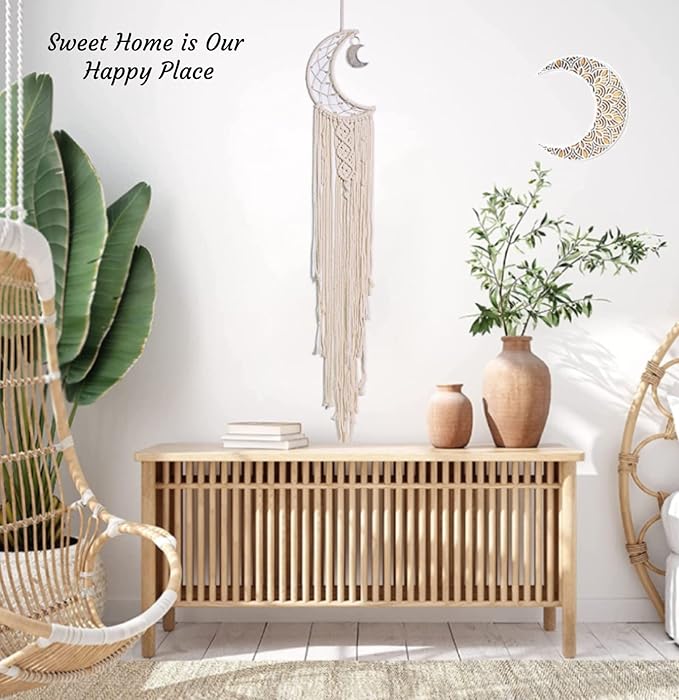 Dream Catchers, Moon Dream Catcher with Lights-Macrame Dreamcatcher Bedroom Wall Decor,Dream Catcher Girls Room Decor Teenager,Moon Gifts Dream Catchers for Boys Mom Women-Catcher Boho Wall Decor