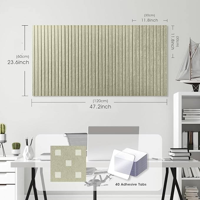 Large Cork Board for Office, 8 Pack Felt Wall Tiles with Slat Wall Paneling and Safe Removable Adhesive Tabs, Felt Bulletin Board Pin Board Cork Boards for Walls - Sage Green