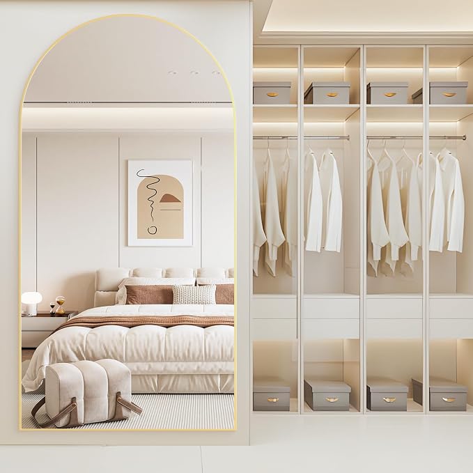 Arched Full Length Mirror Standing Mirror with Stand 78” x 38“ Large Wall Mirrors Gold Hanging Standing or Leaning Against the Wall for Bedroom Entryway