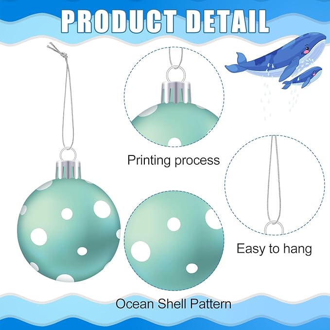 HyDren 40 Pcs Summer Ornaments for Tree 1.2 Inch Mini Beach Ocean Hanging Tree Decorations Seashells Seahorses Turtles Ornaments Balls for Holiday Party Favor Home Decorative Tropical Supplies