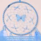 Pretty Jolly Dreamy Girls Butterfly Dream Catcher Wall Decor Fairy Blue Feather Baby Dreamcatcher Handmade Home Décor Wall Hanging for Nursery Bedroom Girls Birthday Gift