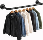 Svyrilk Industrial Pipe Clothes Rack 38.4" Wall Mounted, Heavy Duty Iron Garment Bar, Space-Saving Hanging Rod for Closet, Laundry Room, Bedroom, Black