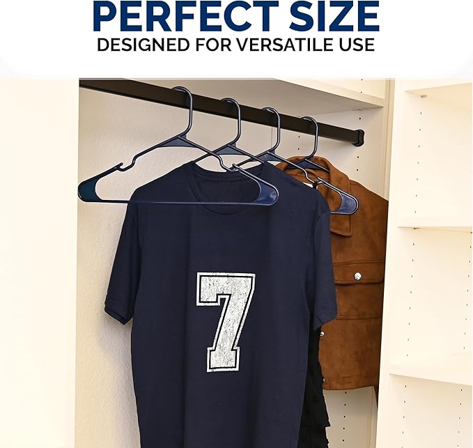 Plastic Hangers 50 Pack - Space Saving Clothes Hangers, Made in USA, Durable & Strong Plastic Shirt & Coat Hanger with Notches & Shoulder Grooves, Non-Slip Hangers | Blue Sapphire