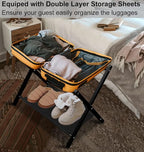 Folding Luggage Rack for Guest Room, Metal Foldable Suitcase Stand Holder with Cloth Shelf for Bedroom, Black, 2pack