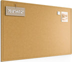 Fluxynara Large Bulletin Board, 70.8" x 47.2" Cork Board Alternative with 48 Safe Removable Adhesive Tabs, Foldable Felt Pin Board for Home Office, Classroom, Bedroom,Entryway for Walls—Mustard Yellow