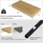 Venusmiles Floating Shelves for Wall, 24 Inch Wide x 12 Inch Deep Floating Shelves, Long Wood Floating Wall Shelf Shelves for Living Room Bathroom Bedroom Kitchen Home - (Oak, 24" W x 12" D x 2" H)