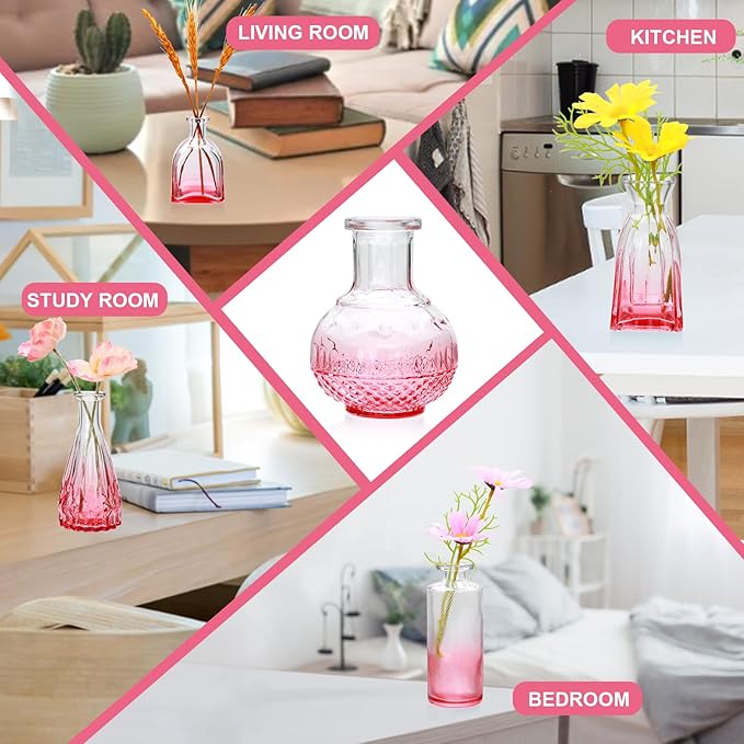 Brajttt Bud Vase Set of 25, Pink Glass Vases for Mini Flowers, Cute Vintage Set for Wedding, Home, Centerpieces
