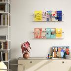 Acrylic Magazine Holder, 2 Pack Hanging Bookshelf Magazine Rack, Wall Mounted Floating Brochure Display for Waiting Room, Office, Home (Clear, 24 Inch)