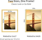 14x20 Picture Frame 3 Pack - Gold Poster Frame Display Pictures 11x17 with Mat or 14 x 20 Without Mat for Wall Hanging Horizontal and Vertical