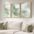 Framed Sage Green Abstract Wall Art, 3 Piece Modern Canvas Prints Paintings Artwork for Walls, Minimalist Green and Gold Abstract Art Pictures for Bedroom Living Room Dining Room Wall Decor 16x24 In
