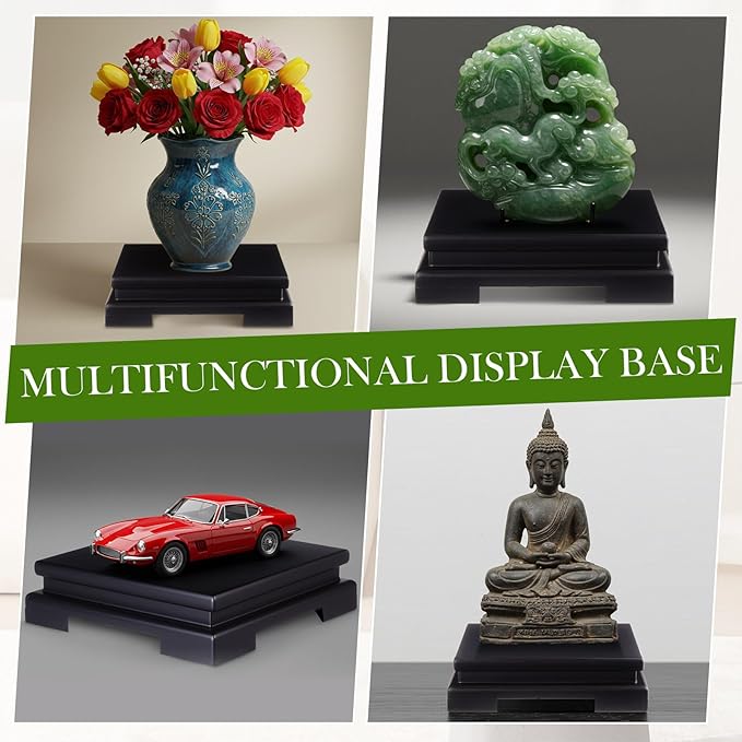 Chunful 1 Pcs Square and Rectangle Wooden Display Stand Wood Vase Display Base Pedestal Stand Vase Lamp Riser for Vases Lamp Teapot Trophy Collectibles Home Decor (Black,6.7 x 6.7 x 2 Inch)