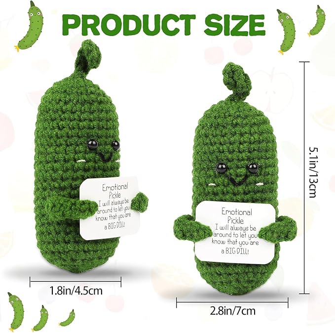 DAFURIET Mini Funny Pickle, 3 inch Knitted Wool Doll with Card for Cheer Up Galentines Valentine’s Gifts and Party Decorations, Cute Emotional Crochet Pickle for Birthday Easter