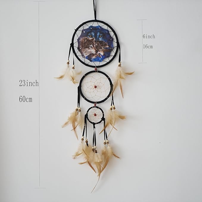 Remorelt 3PCS/Set Large Size Dream Catcher Wolf & Eagle Pattern Hanging Decor, Native American Style Ornament for Home, Dorm, Car,Wolf Decor Wolf Gifts for Wolf Lover(DC04 13Inch Set 3 Mix)