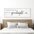 Always Kiss Me Goodnight Wall Sign Above Bed 41.3''×15'' Large Farmhouse Wall Decor for Bedroom Couples Room Decor Framed Wood Wall Art Rustic Master Bedroom Wall Decoration (white frame)