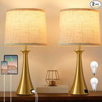 Touch Lamp for Living Room Bedroom, 21" Table Lamps Set of 2 with USB C+A Ports, Touch Bedside Lamps for Nightstand with 3 Way Dimmable, 2 LED Bulbs Included, Gold
