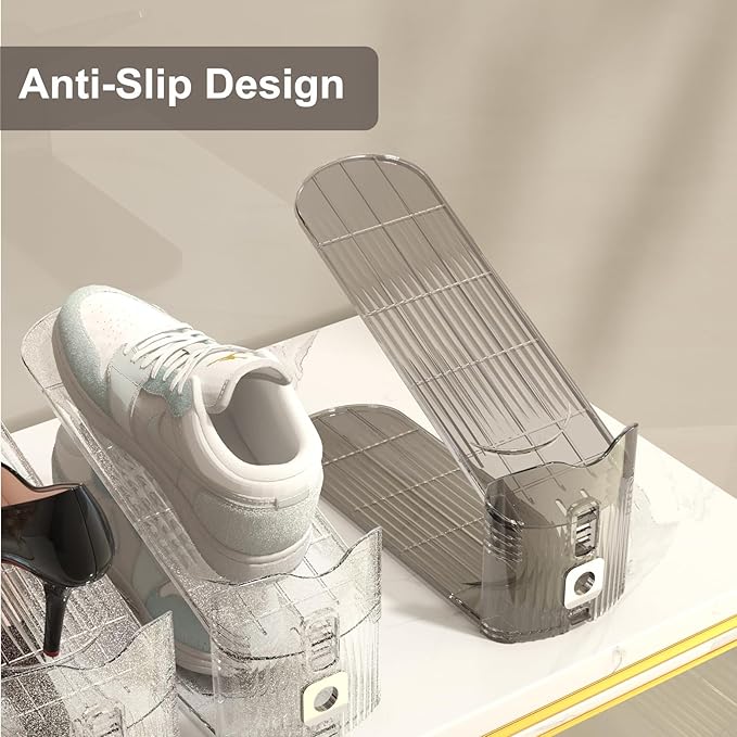 CiBiZi Clear Shoe Slots Organizers 12Pack Shoes Stacker Organizer for Closet Shoe Stackers for a Pair of Shoes Shoe Display Shelf Shoe Rack Holders Space Saver Organizador de Zapatos (Grey)