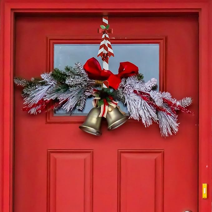 2 Pack Candy Cane Wreath Hangers for Front Door,Christmas Decoration Metal Over The Door Wreath Hanger Ornament,Door Wreath Hanger