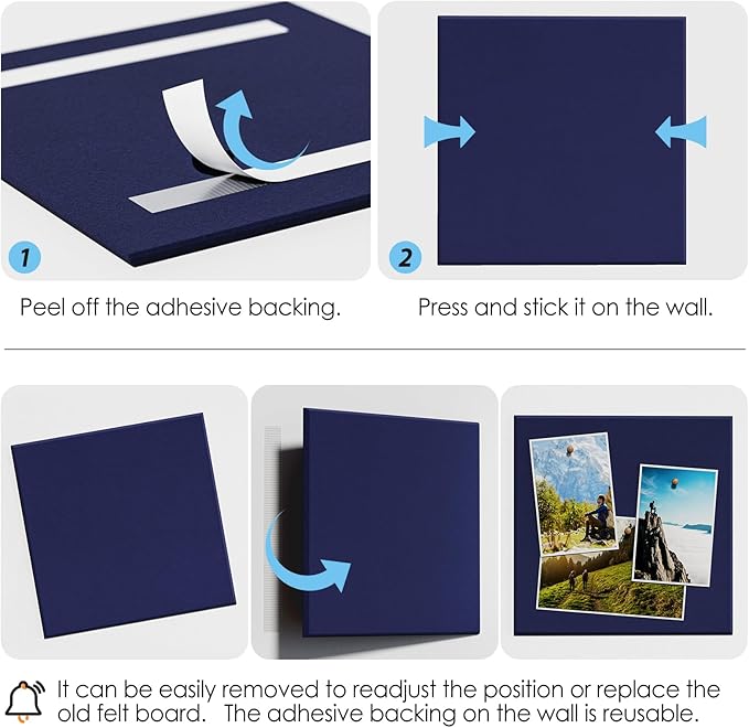 MaxGear Large Cork Board for Wall 48" x 36" Dark Blue Bulletin Board, 12 Pack Felt Wall Tiles with Pushpins, Cork Boards for Office Pin Board Tack Board for Photo Meno Decor