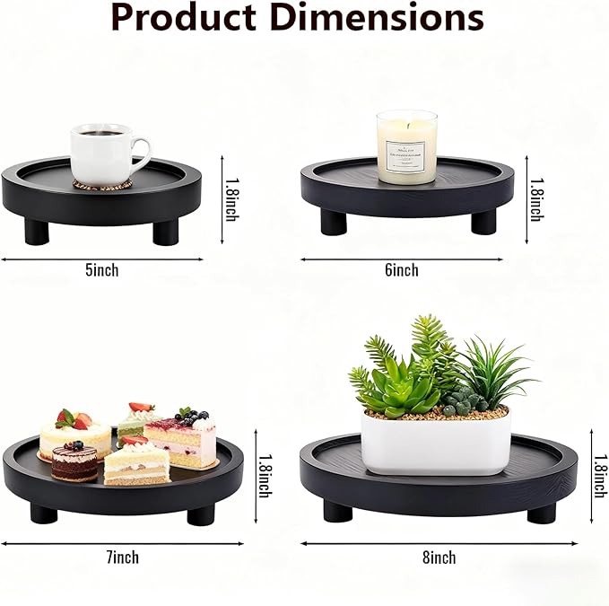 HOMIEE 4PCS Wooden Risers for Display 8/7/6/5 Inch Wood Pedestal Stand Mini Tray Stand Rustic Riser for Decor Home Kitchen Tiered Tray (Black)