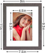 Vittanly 8x10 Picture Frames Set of 9, Shatter Resistant Plexiglass, Display 5x7 Pictures with Mat or 8x10 without Mat, Photo Frames for Wall or Tabletop, Engineered Wood, Dark Grey