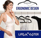 Lifemaster Versatile Clothes Hanger Set - 80 Pieces Space-Saving Dry and Wet Clothes Hanger Set with 360° Swivel Hook and Non-Slip Rubber Design - Black