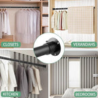 Closet Rod, 17 to 51 Inch 1.3 Inch Diameter Heavy Duty Adjustable Closet Rods for Hanging Clothes Heavy Duty Closet Hanging Rod Metal Black Closet Poles for Wardrobes